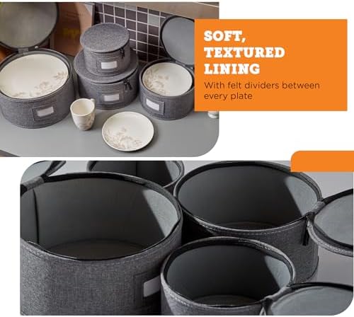 storageLAB 4-Piece China Plate Storage Set | Hard Shell Dividers | Gray