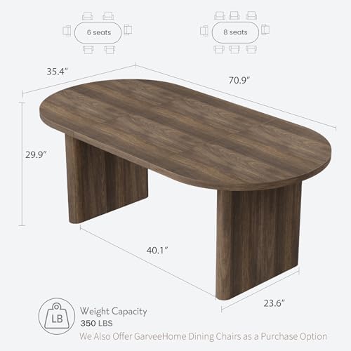 GarveeHome 70.87" Long Oval Dining Table with Wooden Base for 6-8 People