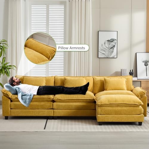 Oprisen 120" Modular Sectional Sofa, Comfy Deep Cloud Couch with Ottoman