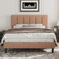 VECELO Queen Size Bed Frame with Upholstered Headboard, Coffee