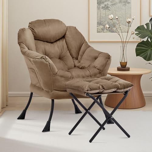 Lazy Chair with Ottoman, Comfy Reading Chair, Brown