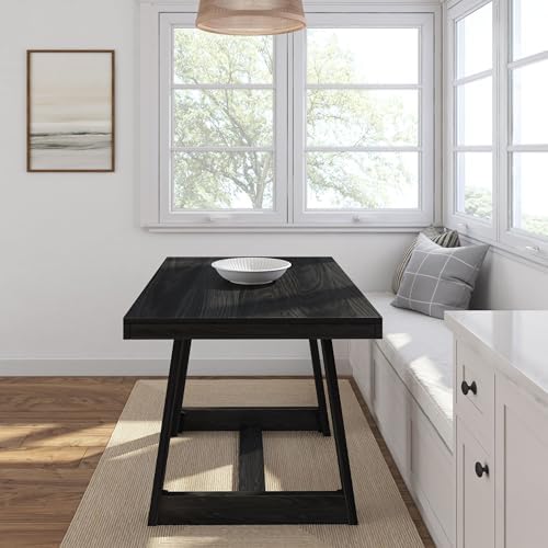Plank+Beam Classic 48 Inch Dining Table, Rectangular, Black Wirebrush