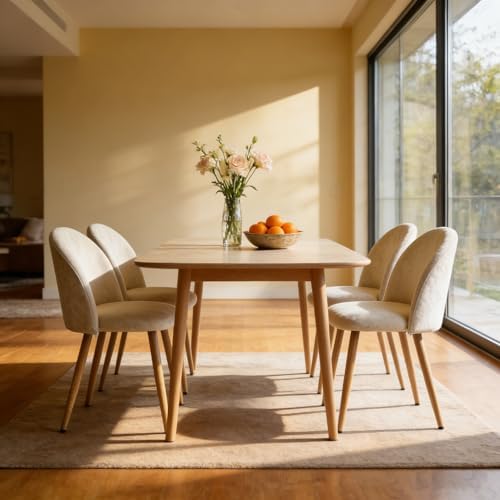 Big Dining Room Chairs Set of 2, Velvet Upholstered Modern Kitchen Chairs Side Chairs with Metal Legs & Comfortable Cushion, Stylish Accent Chairs for Living Room, Apartment, Home Bar, Beige