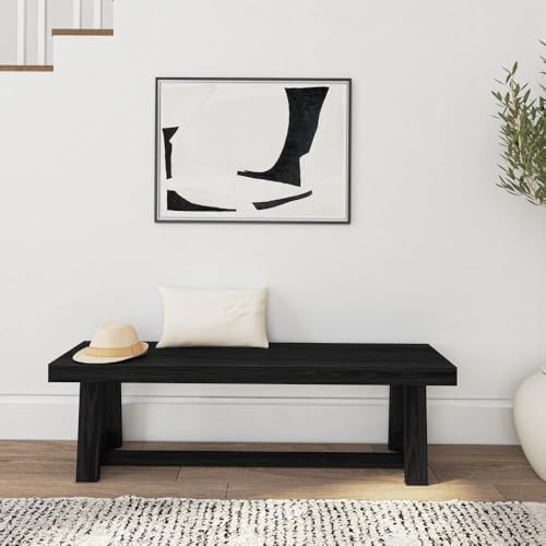 Plank+Beam Classic Dining Bench, 60 Inch, Black Wirebrush