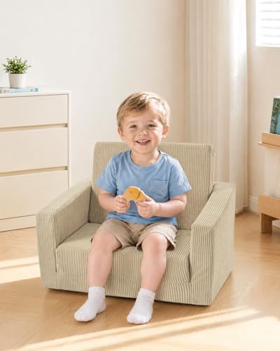 2-in-1 Kids Chair and Couch, Cozy Corduroy Kids Sofa, Beige