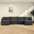 ROWHY 148'' Modular Sectional Cloud Couch with 2 Movable Ottomans, Oversized 6 Seat Modern Corduroy Sofas, Deep Seat U Shaped Couch for Living Room Bedroom Apartment,Dark Grey