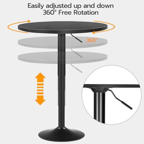 HOOBRO 2 Pcs Bar Table, Height-Adjustable Round Pub Table 27-35.4 Inches with Sturdy Base, Modern Style Bar Table Easy Assembly with Metal Base for Pub, Party and Small Places, Black BK58BTP201G1N1