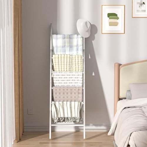 Blanket Ladders for the Living Room, Blanket Holder 6-Tier White