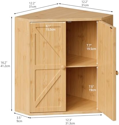 Trironsun Corner Bread Box for Kitchen Counter Double Layer Bamboo Bread Storage Container Large Capacity Bread Storage Bin Farmhouse Breadbox Organizer (Bamboo Natural)