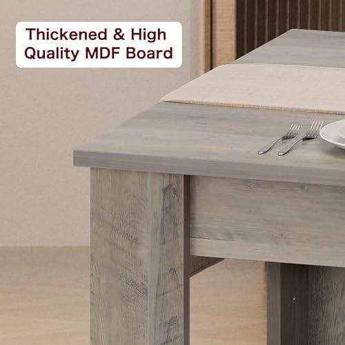 Garvee Wood Farmhouse Dining Table for 4-6, Heavy Duty Large Kitchen Table, 63 Inches Long Rectangular Dining Room Tables with Strong Legs, Thickness Tabletop, for Big Family, Dinette, Rustic Gray