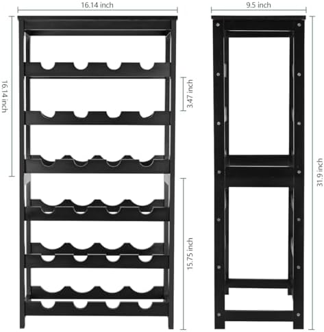 Wine Rack 24-Botttle Freestanding Floor, 6-Tier Wine Rack Shelf with Table Top, Bamboo Display Wine Storage Shelves Kitchen Bar Dining Room Living Room, Black