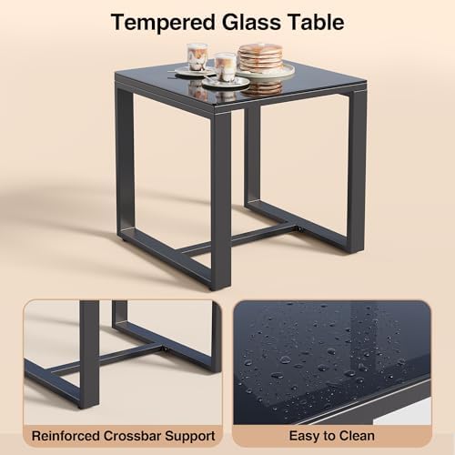 Qsun 3 Piece Patio Bistro Set Patio Furniture Set Outdoor Wicker Rocking Furniture Conversation Set with Tempered Glass Coffee Table for for Front Porch Balcony and Deck (Blue Cushion)