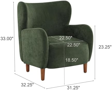 Christopher Knight Home Dolly Velvet Wingback Club Chair, Bedroom Comfy Reading Chair, Low Profile Accent Chair, Solid Wood Frame, Olive Green+Teak