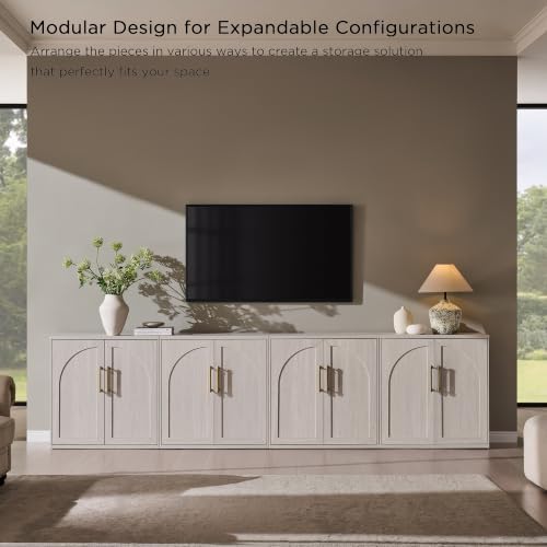 ACCOHOHO Arched Door Sideboard Buffet Cabinet Set of 4, Off White