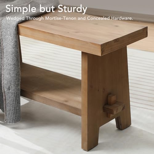 HOKYHOKY Wood Entryway Bench - 51.2" Farmhouse Long Storage Bench, Indoor