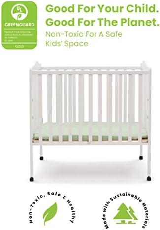 Delta Children Folding Portable Mini Baby Crib with 1.5-inch Mattress - Greenguard Gold Certified, White