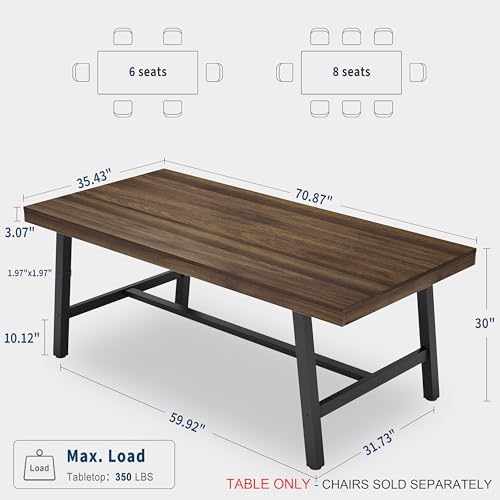 Garvee 71" Farmhouse Dining Table, Rustic Kitchen Table, Brown