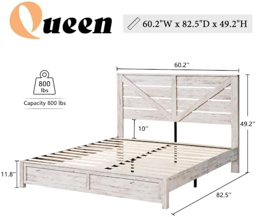 AMERLIFE 5-Piece Farmhouse Bedroom Set, Queen Bed Frame & Dresser, White