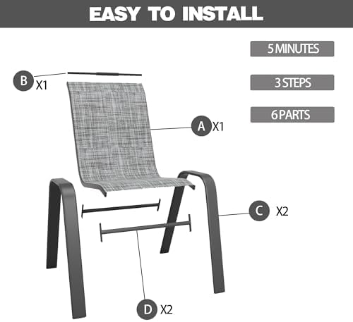 Navy Patio Chairs Set of 4, Stackable Outdoor Dining Chairs for All Weather Textilene Fabric & Metal Frame, Outdoor Chairs Set for Backyard Deck Garden (Dark Blue, Set of 4)
