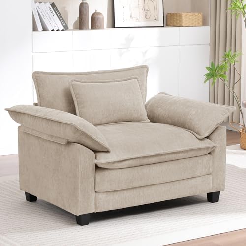 Oversized Accent Chairs Set of 2,44" Modern Living Room Chairs,Chenille Upholstered Armchair with Extra Thick,Comfy Cloud Sofa Chairs Side Chairs Reading Chairs for Bedroom Apartment,Khaki