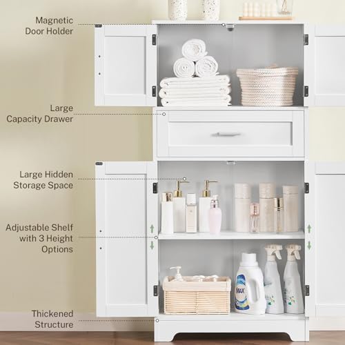 TEENFON Bathroom Storage Cabinet with Adjustable Shelf & Large Drawer