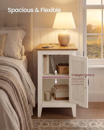 VASAGLE Side Table with Charging Station and Storage Cabinet, Nightstand