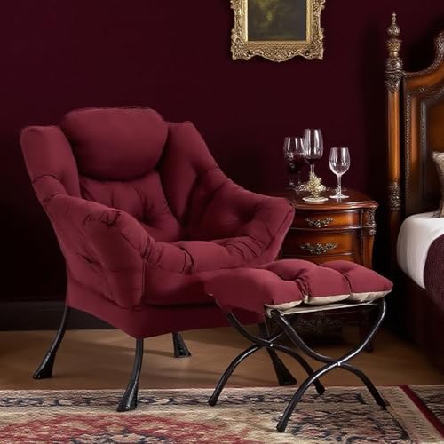 Tiita Lazy Chair with Ottoman, Comfy Reading Accent Chair, Burgundy