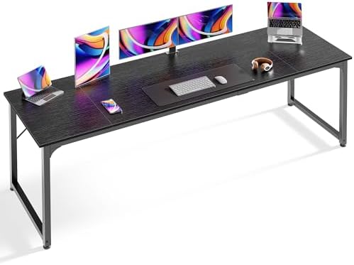 Huuger Computer Desk, 80 Inch Office Desk, Gaming Desk with Storage, Writing Desk Work Desk for Home Office, Study, Long Simple Desk, Large Legroom, Metal Frame, Black