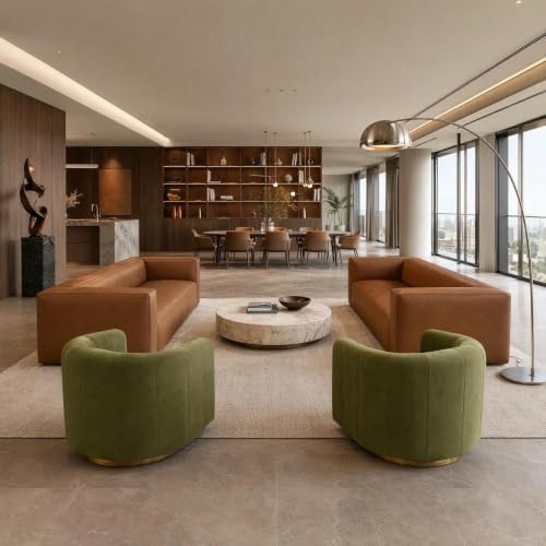 4-Piece Living Room Set, 2 Faux Leather Sofas + 2 Swivel Chairs