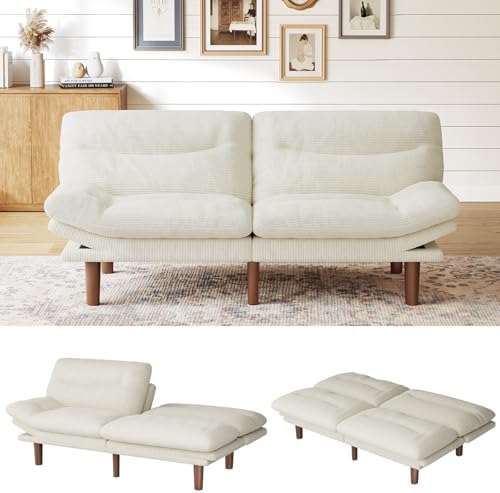 Marsail 75" Futon Sofa Bed, Convertible Sleeper Couch Loveseat, White