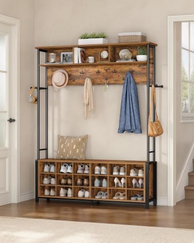 Hzuaneri Hall Tree with Shoe Storage Bench, Entryway Bench with Coat Rack