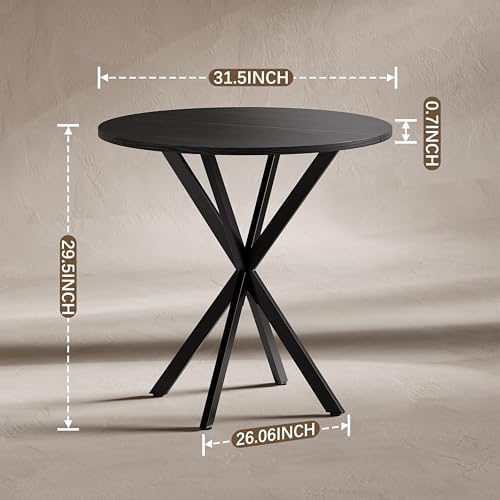 Unovivy 31.5" Small Round Dining Table for 2-4 Black Dinner Table