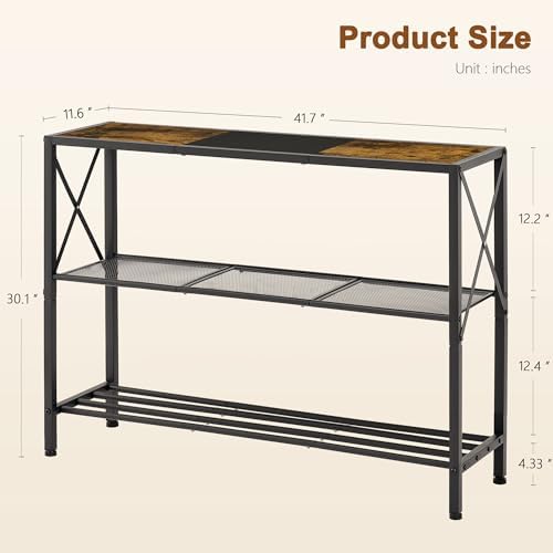 Hoctieon Industrial Console Table, 3 Tier Entryway Table, Hallway Table, Narrow Sofa Table with Shelves, Entrance Table for Entryway, Rustic Brown&Black