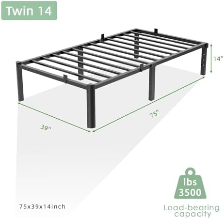 Twin Bed Frame, 14 Inch Heavy Duty Steel Platform, Noise-Free