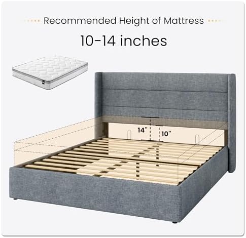 SHA CERLIN Full Size Lift Up Hydraulic Storage Bed Frame Blue Grey