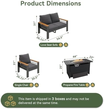 Aoxun Patio Furniture Set, Aluminum Outdoor Furniture with Fire Pit Table