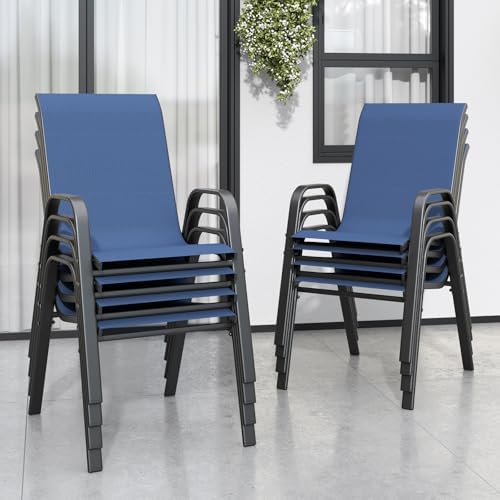 Stackable Patio Chairs Set of 8, Navy