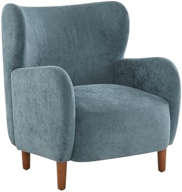 Christopher Knight Home Dolly Mid-Century Modern Velvet Upholstered Wingback Club Chair, Living Room Lounge Chair for Relaxation, Reading Armchair, Solid Wood Living Room Accent Chair, Aqua Blue+Brown