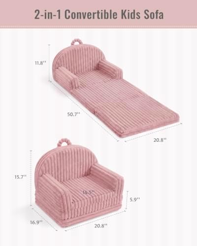 Blissful Diary Foldable Kids Couch, 2-in-1 Kids Sofa Chair, Blush Pink