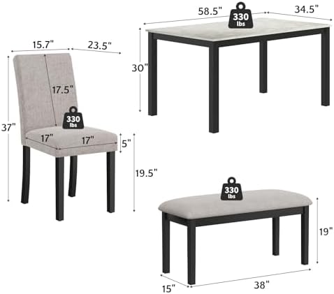 Zevemomo 6-Piece Wood Dining Table Set with Extra-Thick Cushions, Black
