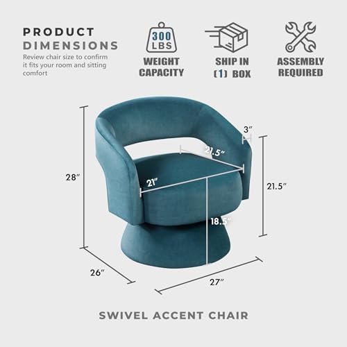 Lexicon Swivel Accent Chair, Modern Velvet Round Barrel Chair, Dark Teal