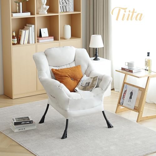 Tiita Lazy Chair for Adults, Comfy Reading Accent Chair, Beige Single