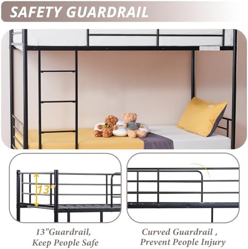 Karl home Metal Bunk Bed Twin Over Twin with Built-in Ladder, Black