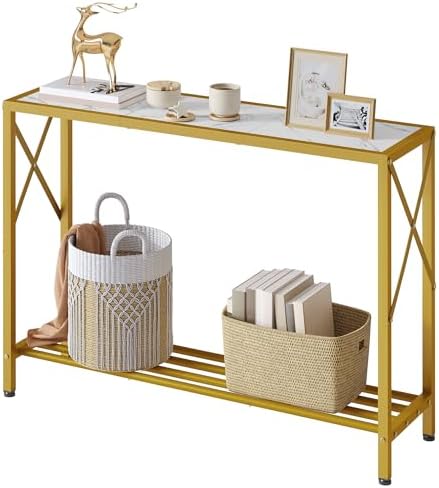 Tajsoon Entryway Table 41.8", 2 Tier Gold Console Table with Shelves