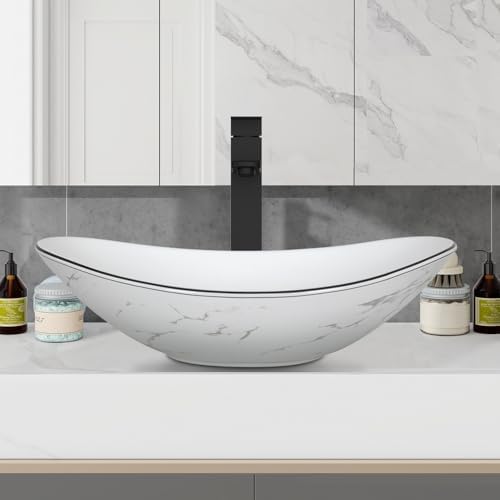 32 Inches White Bathroom Vanity with Marble Texture Top and 4 Drawers, with Marble Boat Ceramic Sink