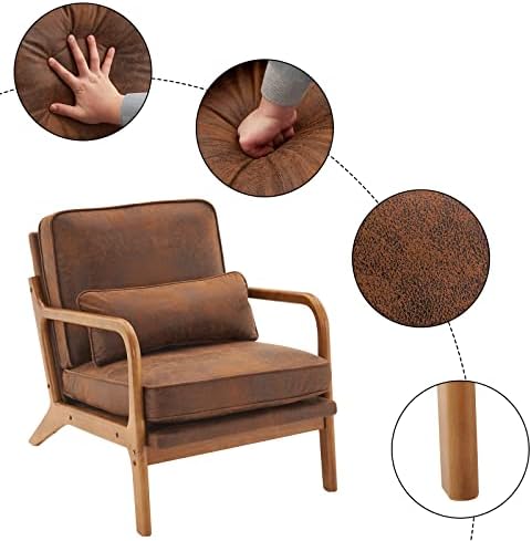 Bonnlo Microfiber Rustic Mid Century Modern Accent Chair, Soild Wood Padding Lounge Armchairs Side Sitting Chairs for Living Room, Bedroom, Guest Room