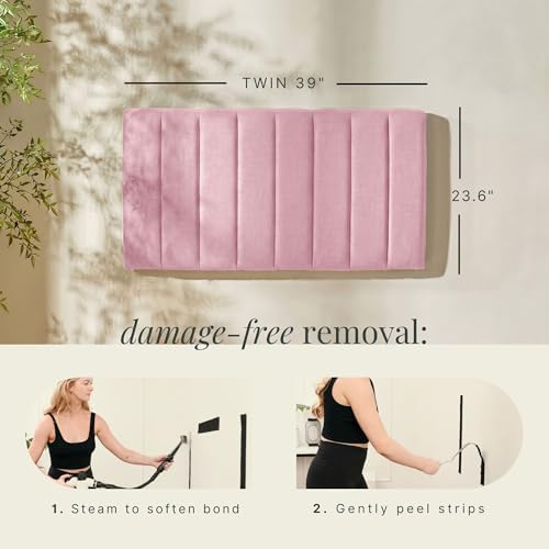 Nestl Upholstered Twin Headboard - Easy Assemble Channel Stitched Headboard Twin Size - Wall Mounted Headboards with 3D Soundproof Wall Panels Peel & Stick Floating Headboards, Pink