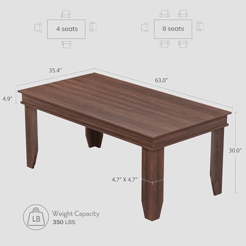 GarveeHome Farmhouse Dining Table for 6 People, 63" Long Kitchen Tables