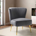 HULALA HOME Velvet Accent Chair, Modern Upholstered Cute Side Chair with Gold Metal Legs, Armless Wingback Slipper Chair Comfy Living Room Chair for Bedroom Guest Room Vanity,Grey