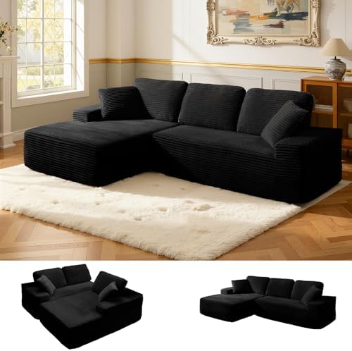 Modular Sectional Sofa, Convertible Sofa Bed, No Assembly Required Cloud Couch with Deep Seat, Modern L-Shaped Boneless Sofa for Living Room (Black)